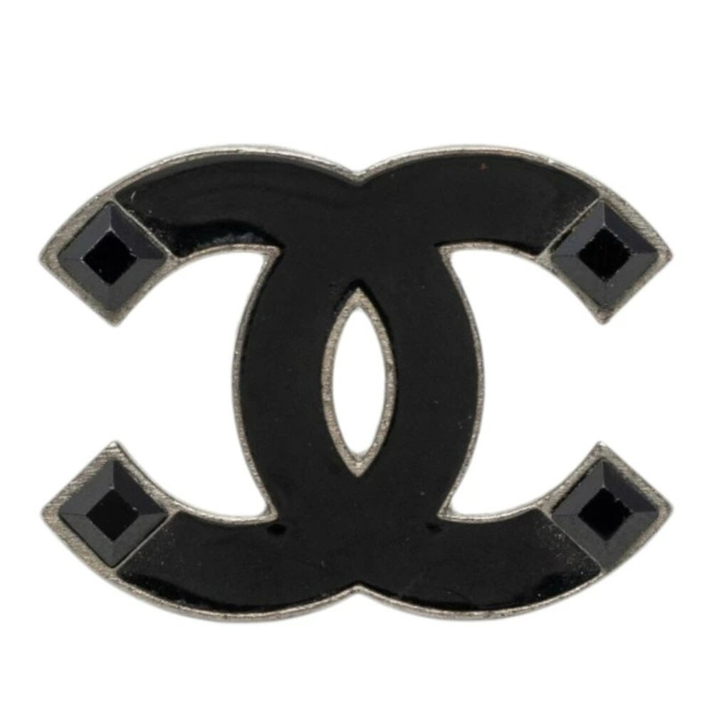 Chanel Black Cc Logo Brooch Pin Silver #354993C54B